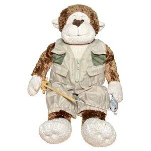 Build A Bear Monkey Plush Fisherman Safari Stuffed Animal 19” Tall BAB Doll